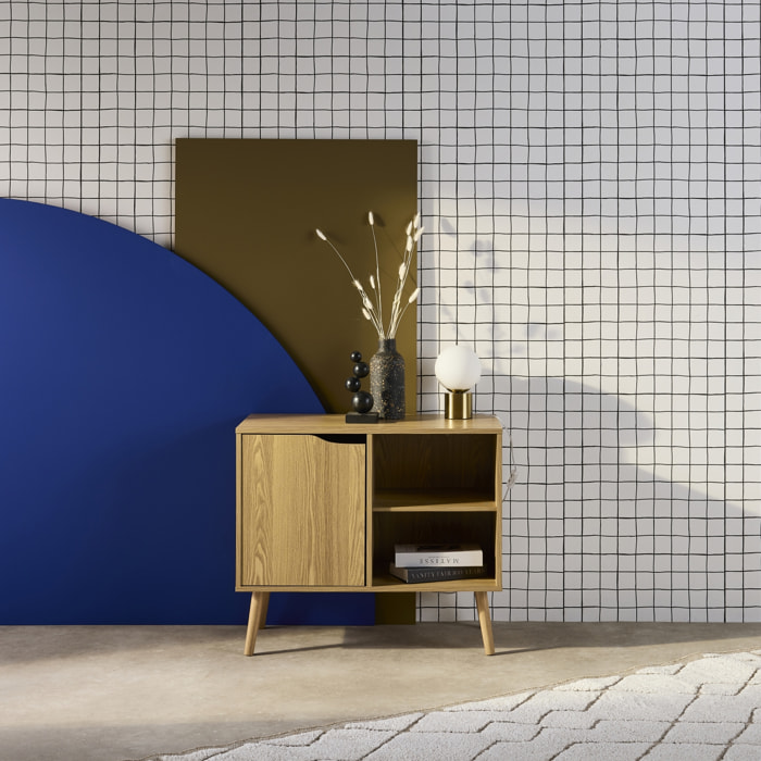 Buffet de rangement effet frêne 1 porte. 2 étagères. buffet bas. 80cm