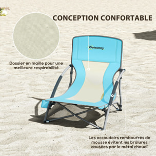 Lot de 2 chaises de plage pliantes - chaise de camping compacte légère poids net 2,2 Kg - métal polyester textilène bleu
