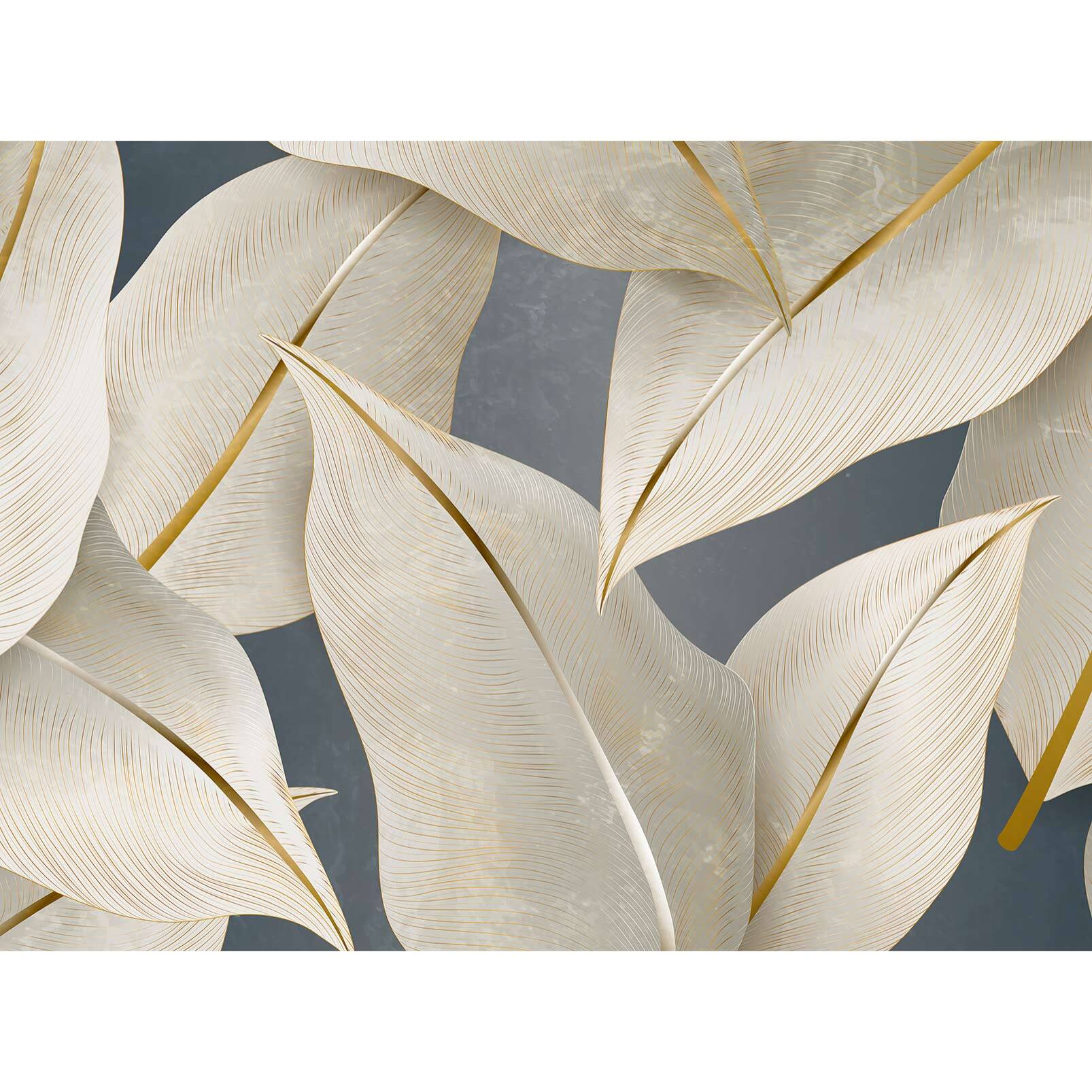 Papier peint feuillage doré élégant fond gris minéral Intissé