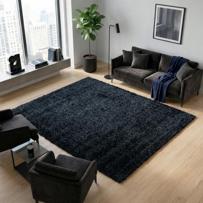 Tapis longs poils shaggy tissé motif uni RAMU