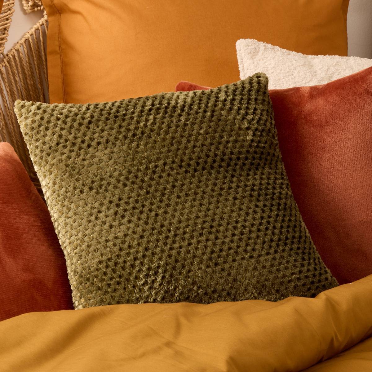 Coussin Lyno vert Kaki 40x40cm