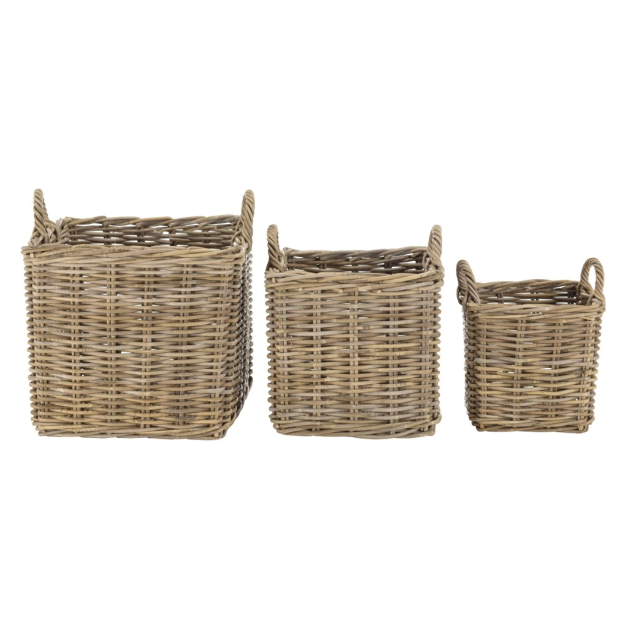KALLY - Set de 3 paniers de rangement carrés en kubu naturel