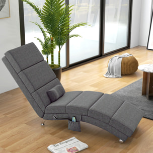 Fauteuil relax massant chauffant design contemporain - chaise longue d'intérieur - piètement métal chromé tissu gris