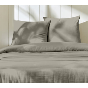 Parure housse de couette 3pcs 100% gaze de coton_gris galet
