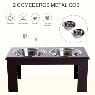 Comedero para Perros de Acero y MDF 58,4x30,5x25,4cm Marrón