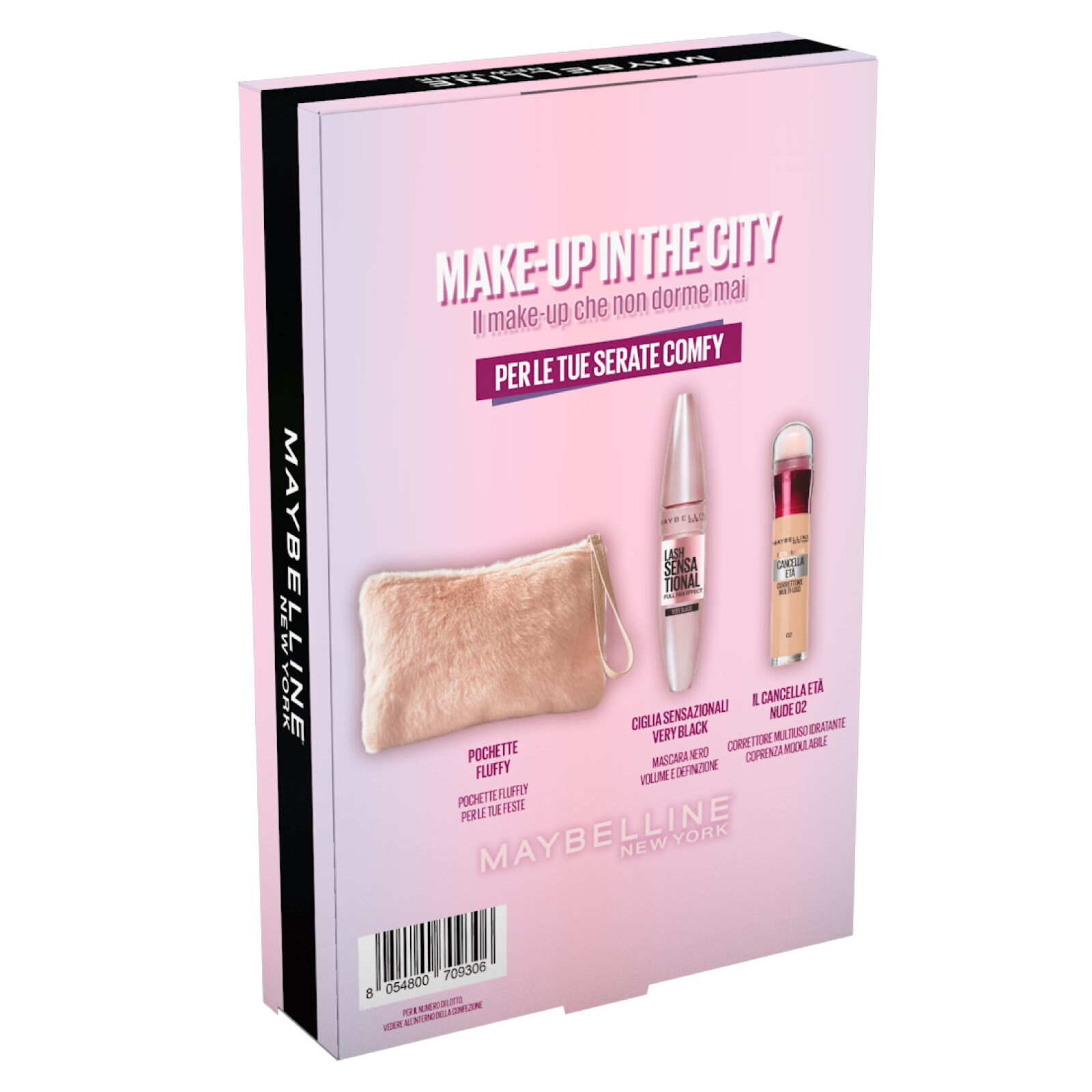 Confezione Regalo Natale Make Up in The City con Mascara Lash Sensational + Cancella Età Nude 02 + Pochette