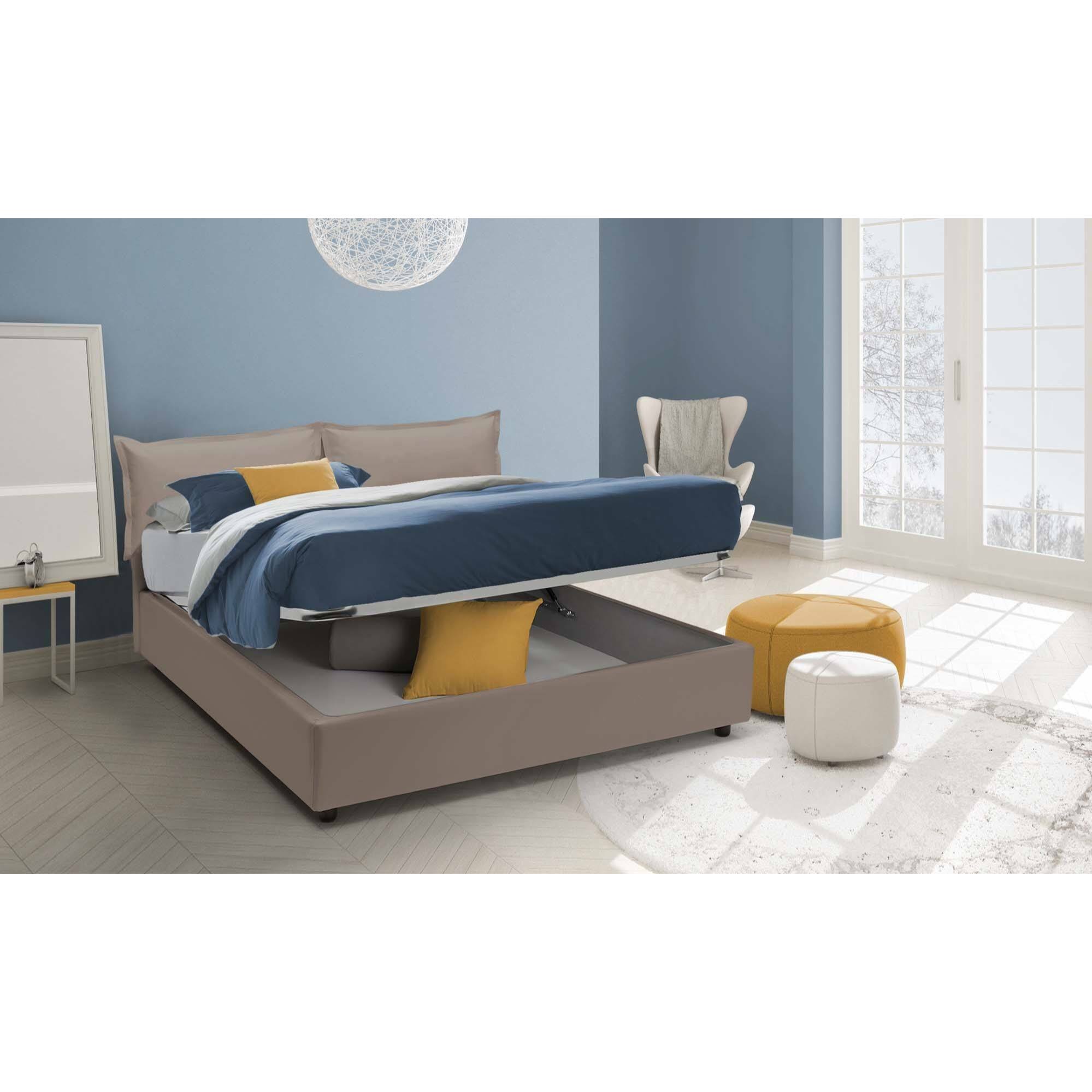 Letto matrimoniale Acrab, Letto contenitore con rivestimento in ecopelle, 100% Made in Italy, Apertura frontale, adatto per materasso Cm 160x200, Tortora