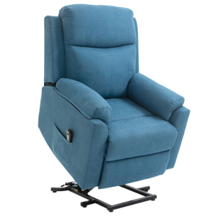 Fauteuil de relaxation électrique - fauteuil releveur inclinable avec repose-pied ajustable et télécommande - tissu aspect lin bleu