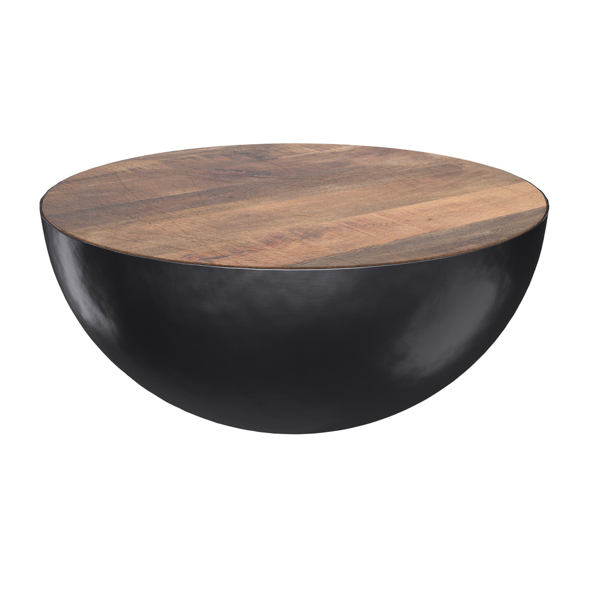 Table basse ronde en bois massif et métal D90 cm - Tajy