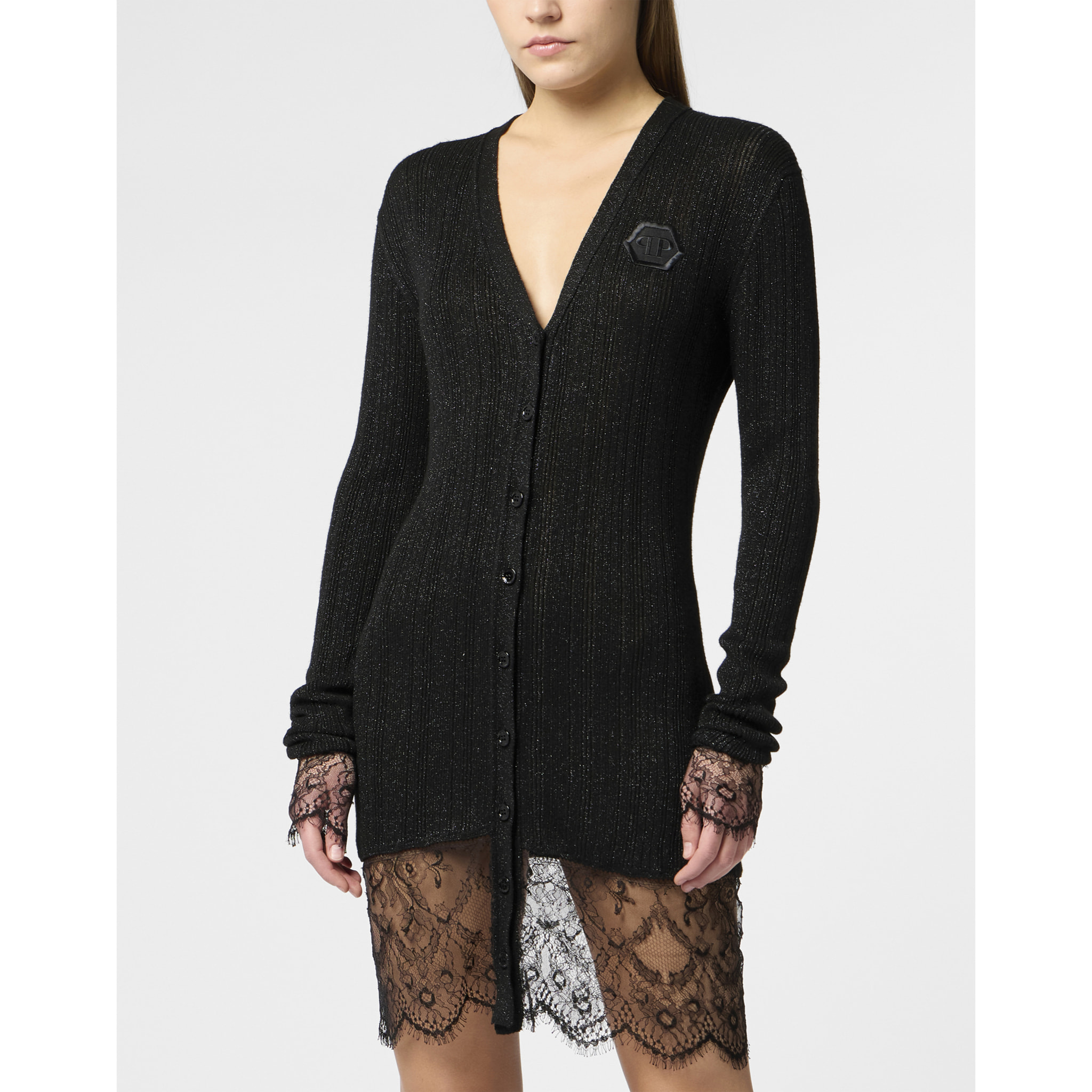 PHILIPP PLEIN Fitted Buttoned-Up Dress Lace