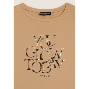 T-shirt con strass “You Glow Today”