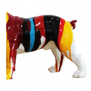 Statuette chien bulldog multicolore en résine blanche H26cm - MARLEY