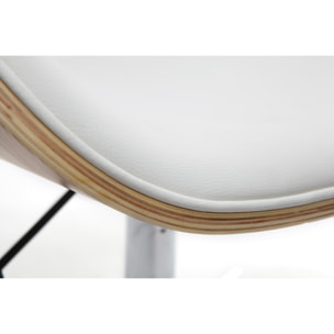 Chaise de bureau à roulettes design blanc, bois clair et acier chromé WALNUT