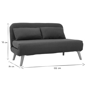 Chauffeuse 2 places convertible en tissu bleu canard et bois clair AMIKO