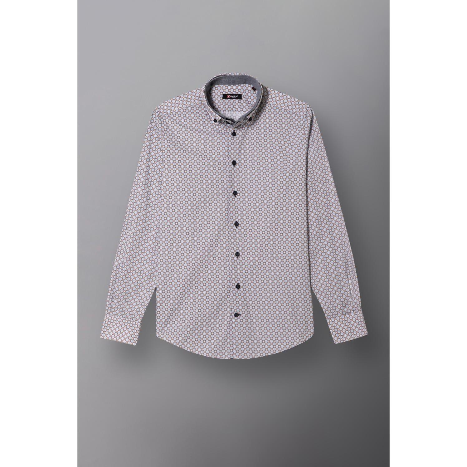 Camicia Uomo 2bottoni Button Down Doppio Collo Slim Popeline Stampato Senape Celeste