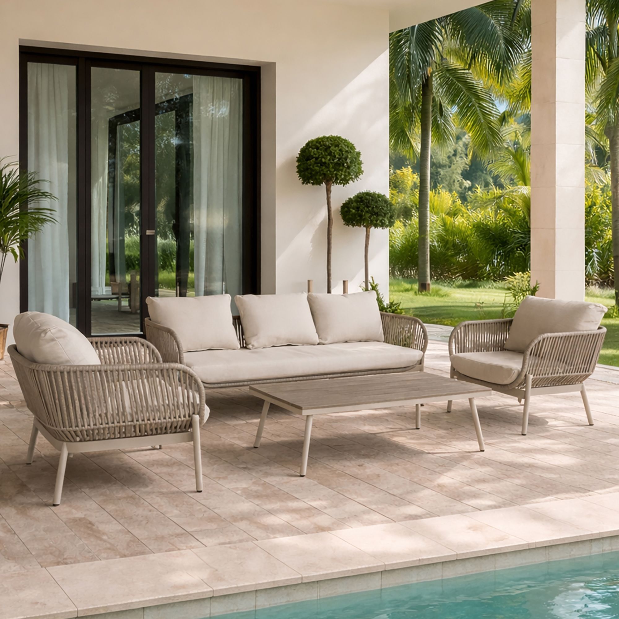 Salon de jardin 5 places en aluminium beige FIGARI