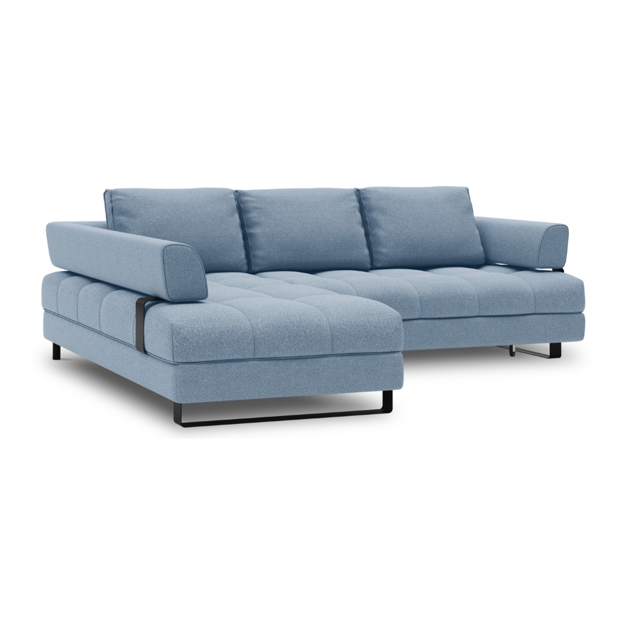 Canapé d'angle gauche convertible avec coffre de rangement "Clinton" 5 places en tissu structurel bleu