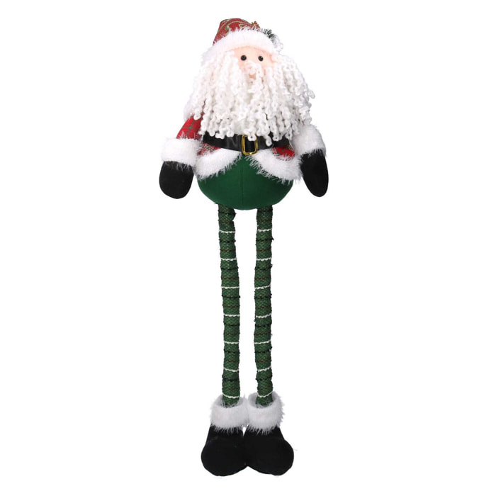 Babbo natale in tessuto verde rosso con gambe telescopiche cm25x11h55/75