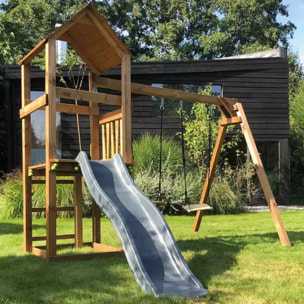 Aire de jeux en bois traité avec balançoire et toboggan Nouméa