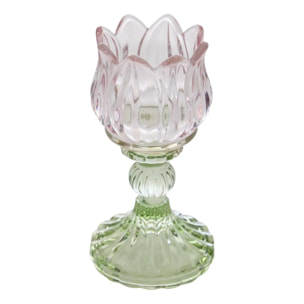 2 Photophores Fleurs Rose et Blanche 8x8x17cm