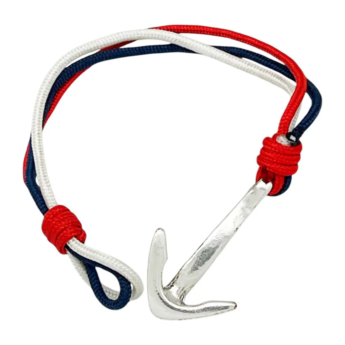 Conjunto pulsera y llavero Marinero nudo serpiente en paracord rojo-azul-blanco