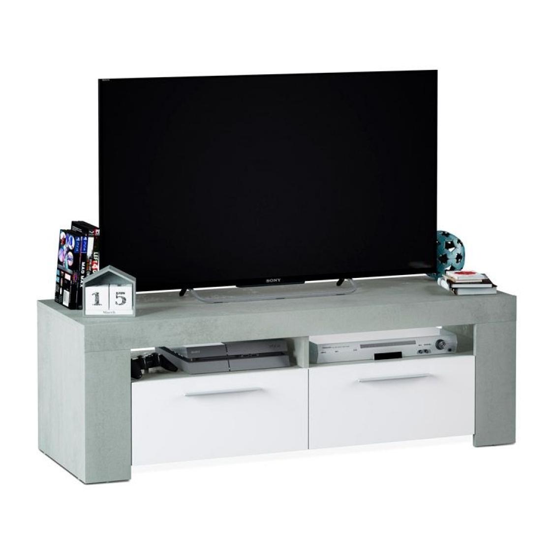 Mueble TV Ambit Blanco Artik (Blanco Mate) - Gris Cemento