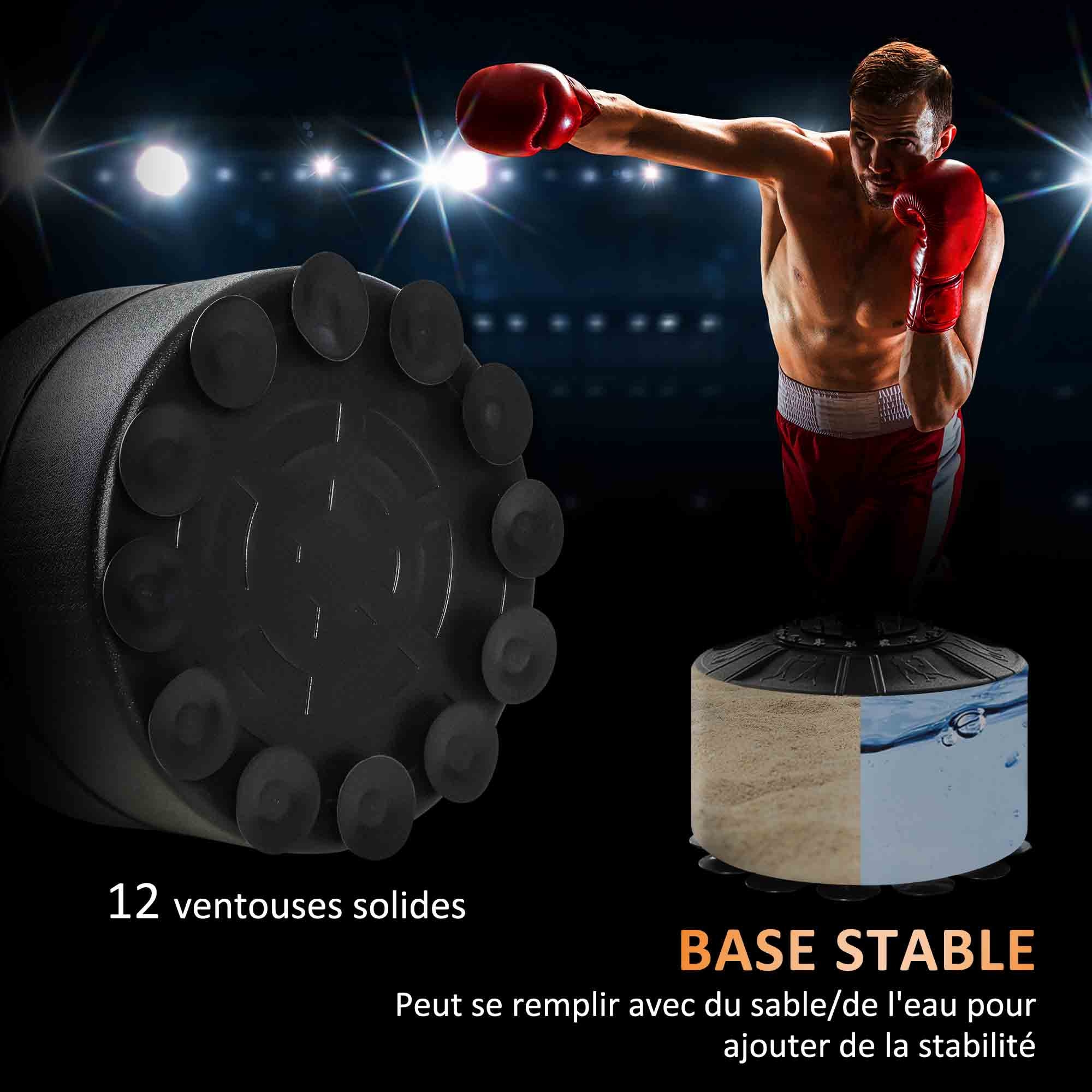 Sac de frappe boxe autoportant punching ball brunier 3 en 1 revêtement synthétique dim. 88L x 50l x 160-230H cm rouge