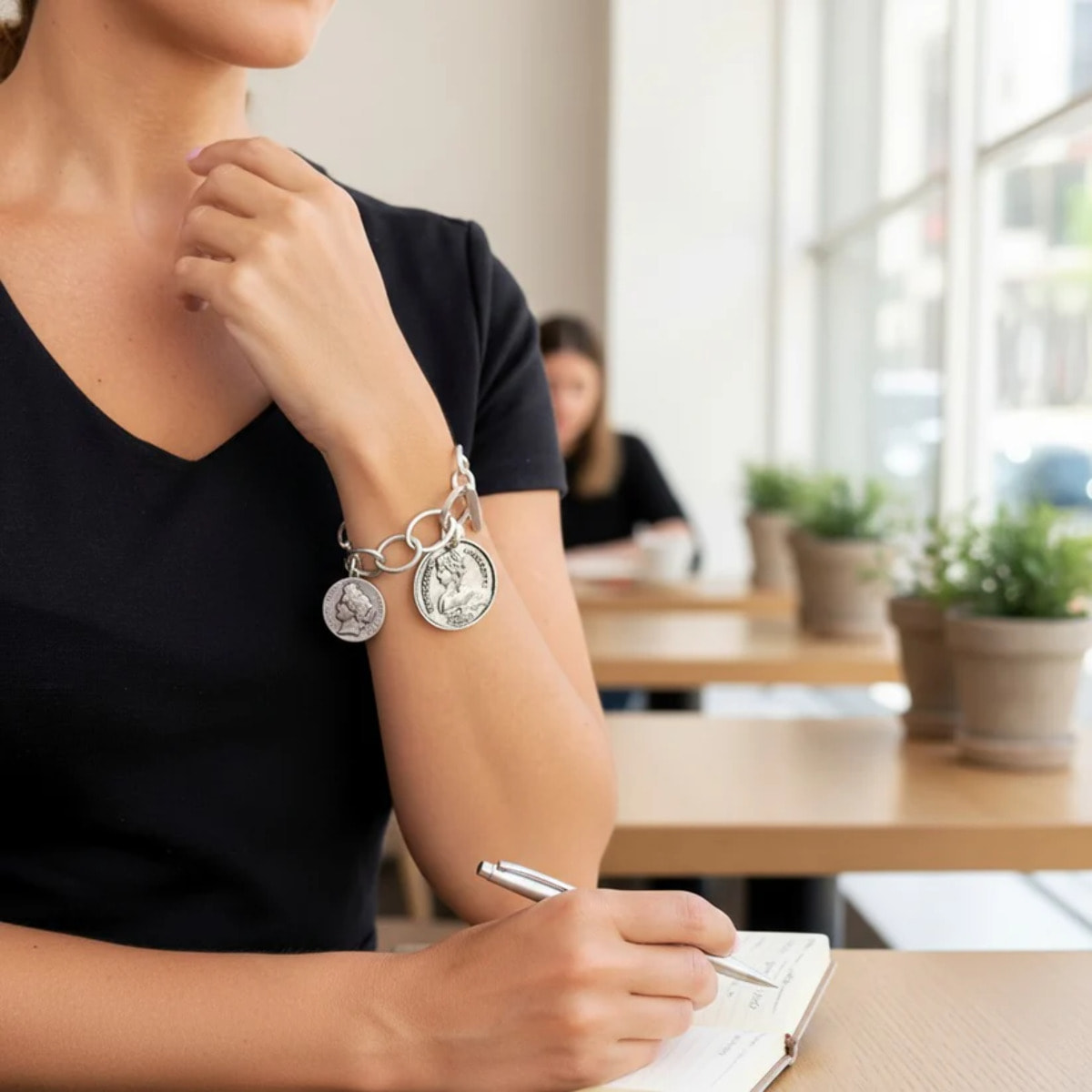 Pulsera cadena Gran Moneda plata