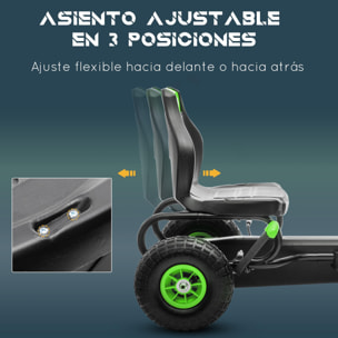 Kart Pedales Coche de Pedales para Niños de 5-12 Años con Asiento Ajustable Neumáticos Inflables Amortiguador y Freno de Mano Carga 50 kg Negro y Verde