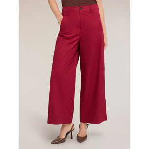Motivi - Pantalones cropped de sarga de algodón - Rojo