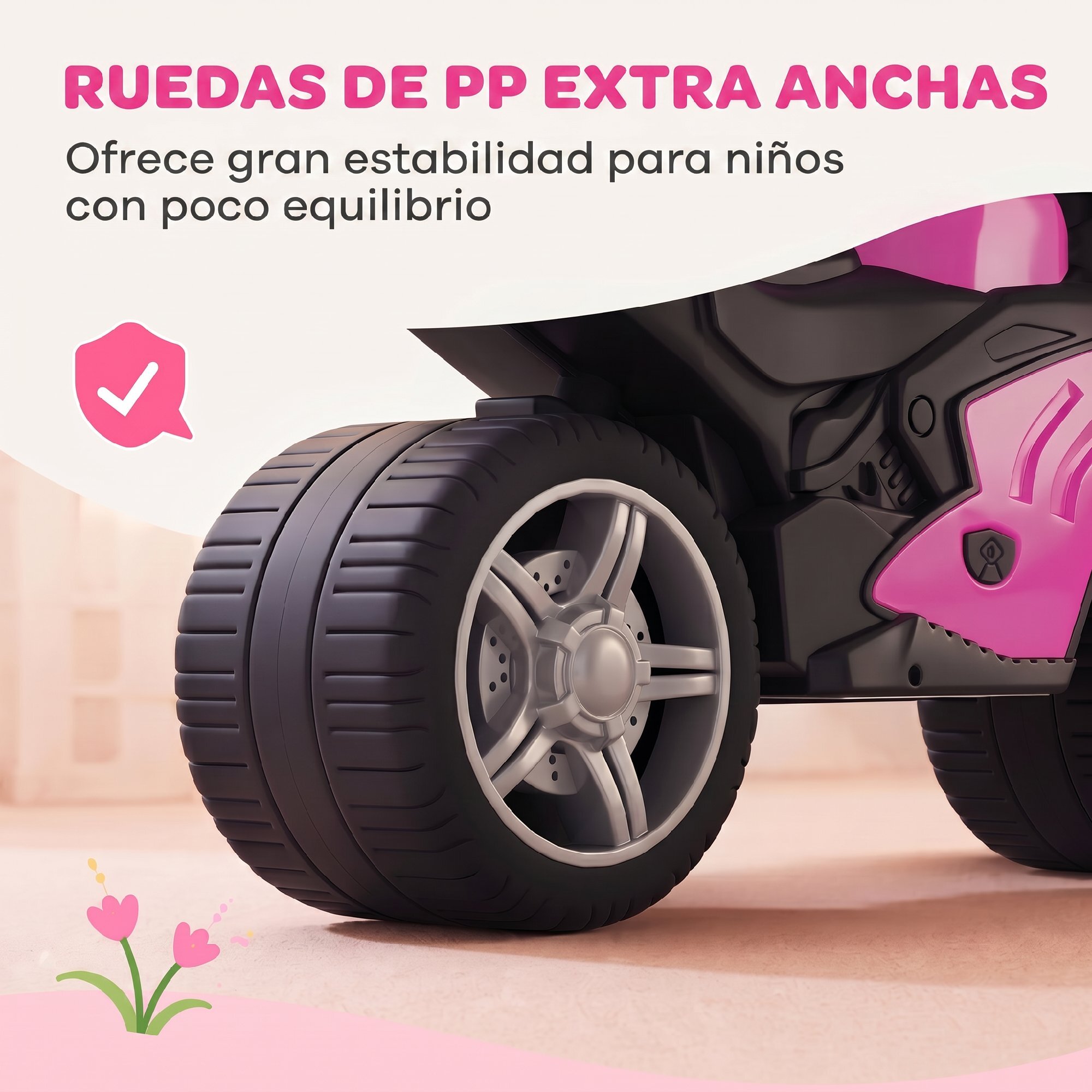 Bicicleta sin Pedales, Moto Correpasillos con Música y Ruedas Extra Anchas, Bicicleta de Equilibrio para Niños y Niñas de 18 a 36 Meses, Rosa