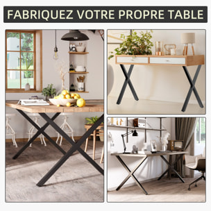 Lot de 2 pieds de table design industriel en croix - piètement antidérapant - dim. 80L x 4l x 72H cm - acier époxy noir