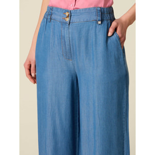 Oltre - Pantalones palazzo de tencel efecto denim - Azul