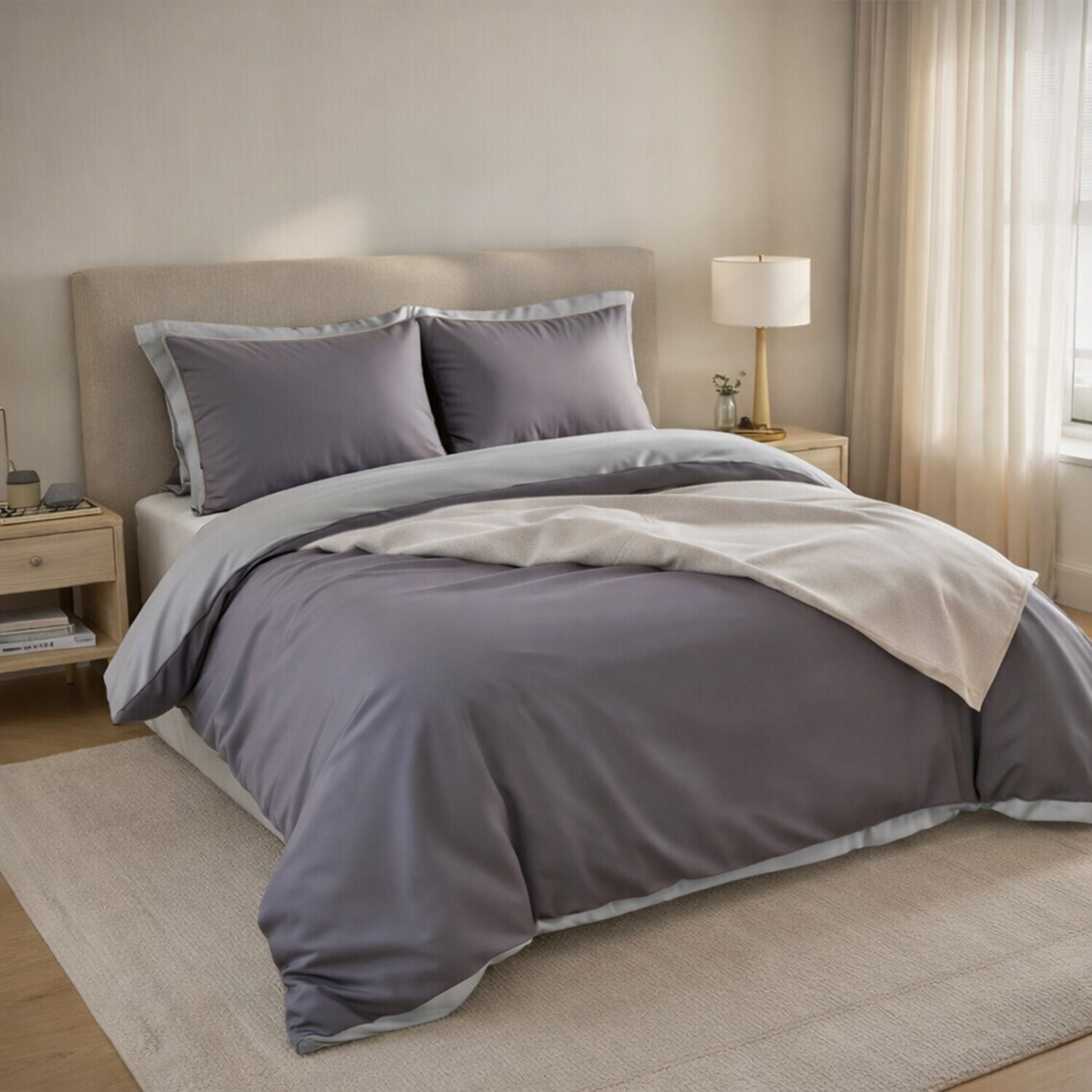 Housse de couette réversible en 100% percale de coton - Gris