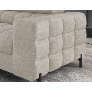 Elisa - canapé d'angle gauche 5 places convertible avec coffre et têtières réglables en tissu bouclette - Beige
