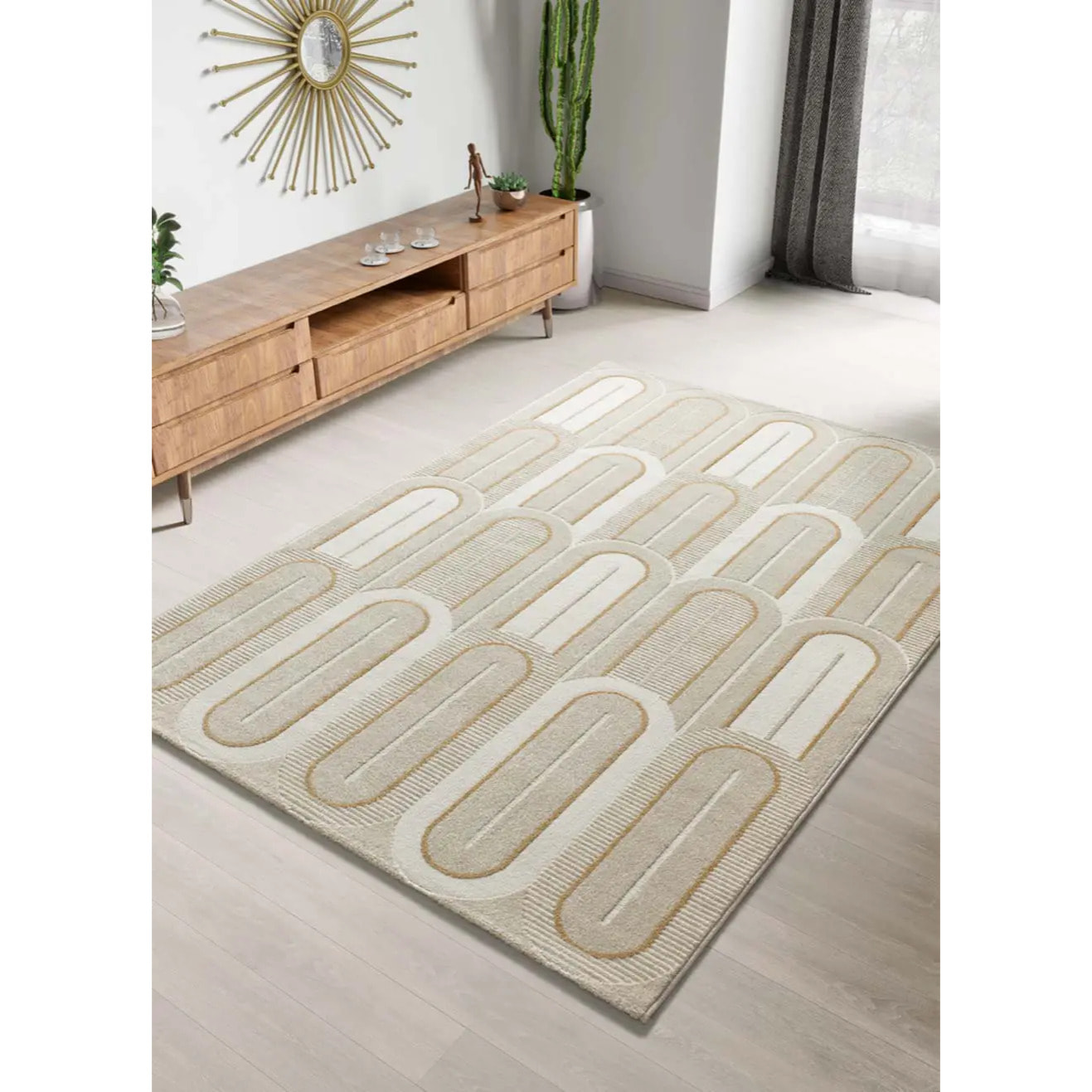 FLORA Alfombra geométrica con relieve en tonos beige, varias medidas disponibles