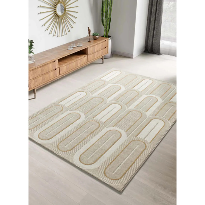 FLORA Alfombra geométrica con relieve en tonos beige, varias medidas disponibles