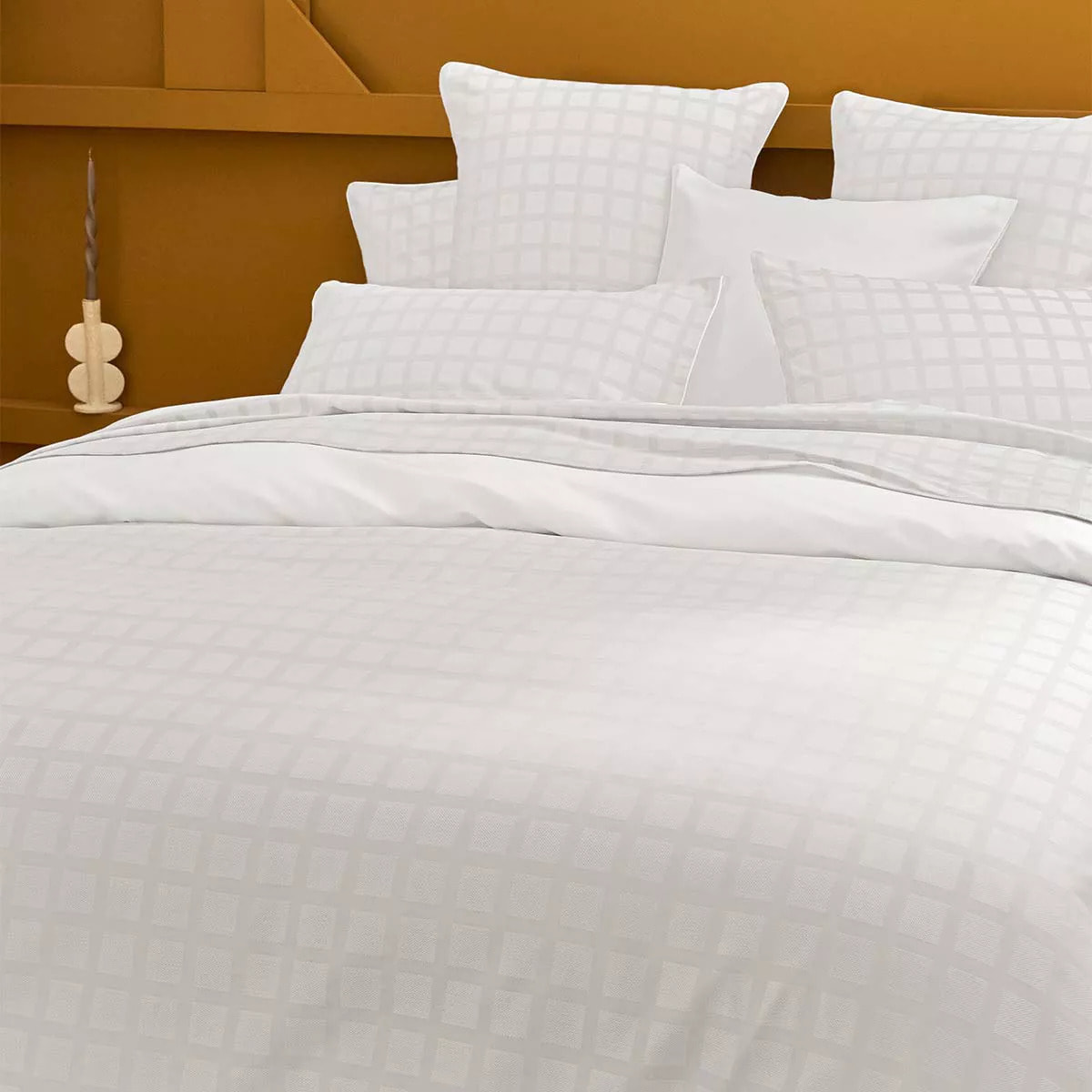 Drap plat satin de coton motif jacquard blanc Allegria neige