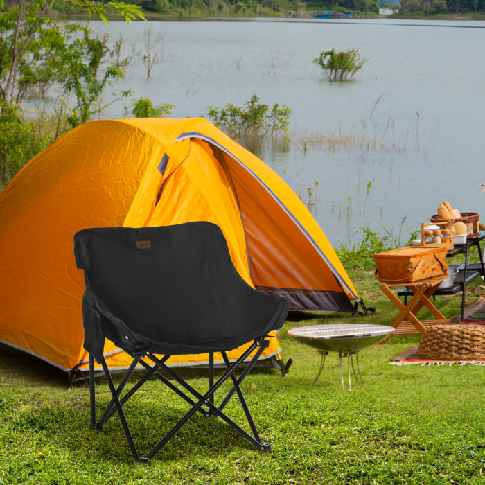 Chaise de camping pliable avec sac de transport et pochette de rangement acier oxford noir