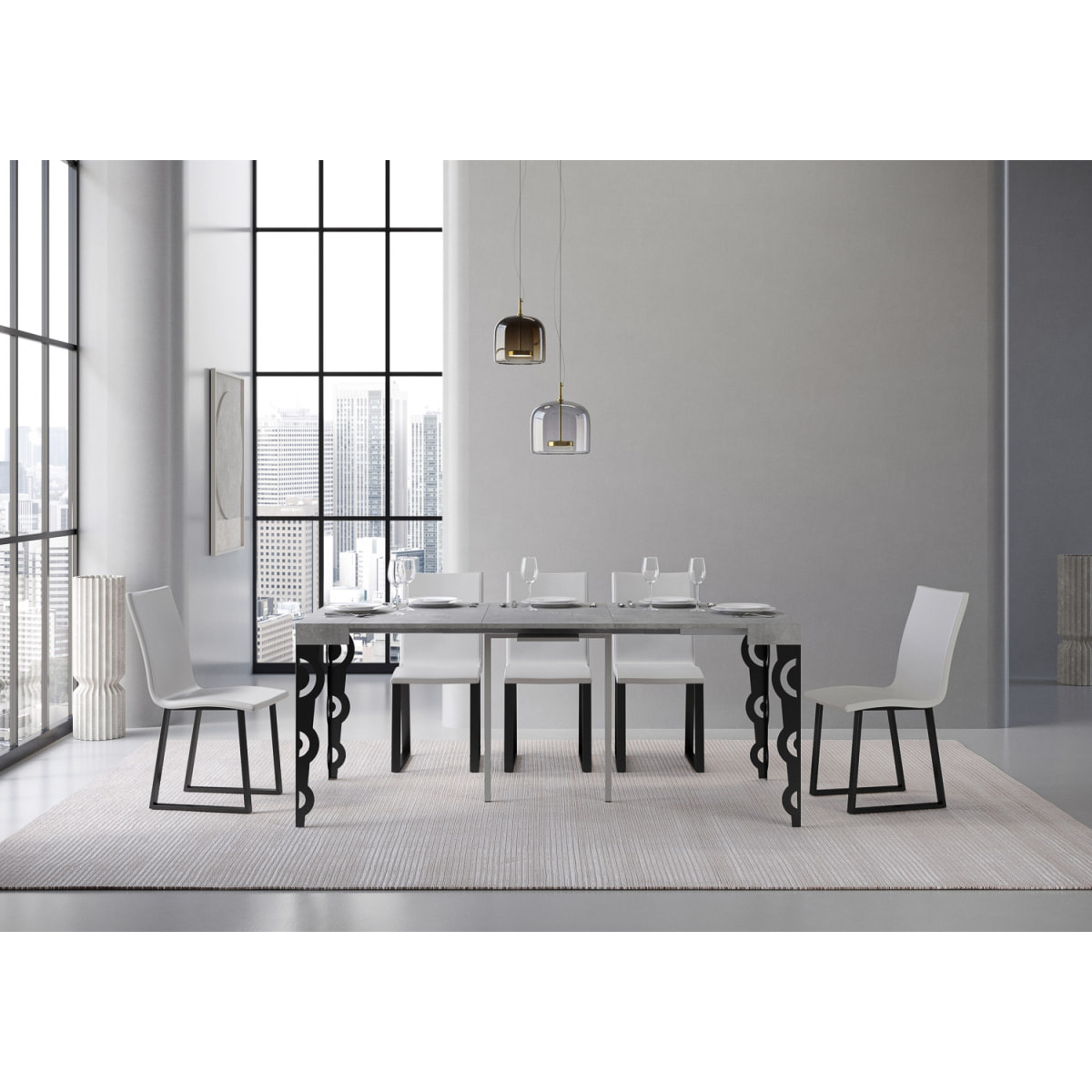 Consola extensible 90x40/300 cm Karamay Cemento estructura Antracita