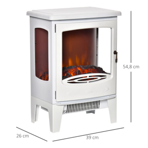Cheminée électrique poêle style néo-rétro 1000-2000 W simulation flammes LED luminosité réglable acier ABS blanc