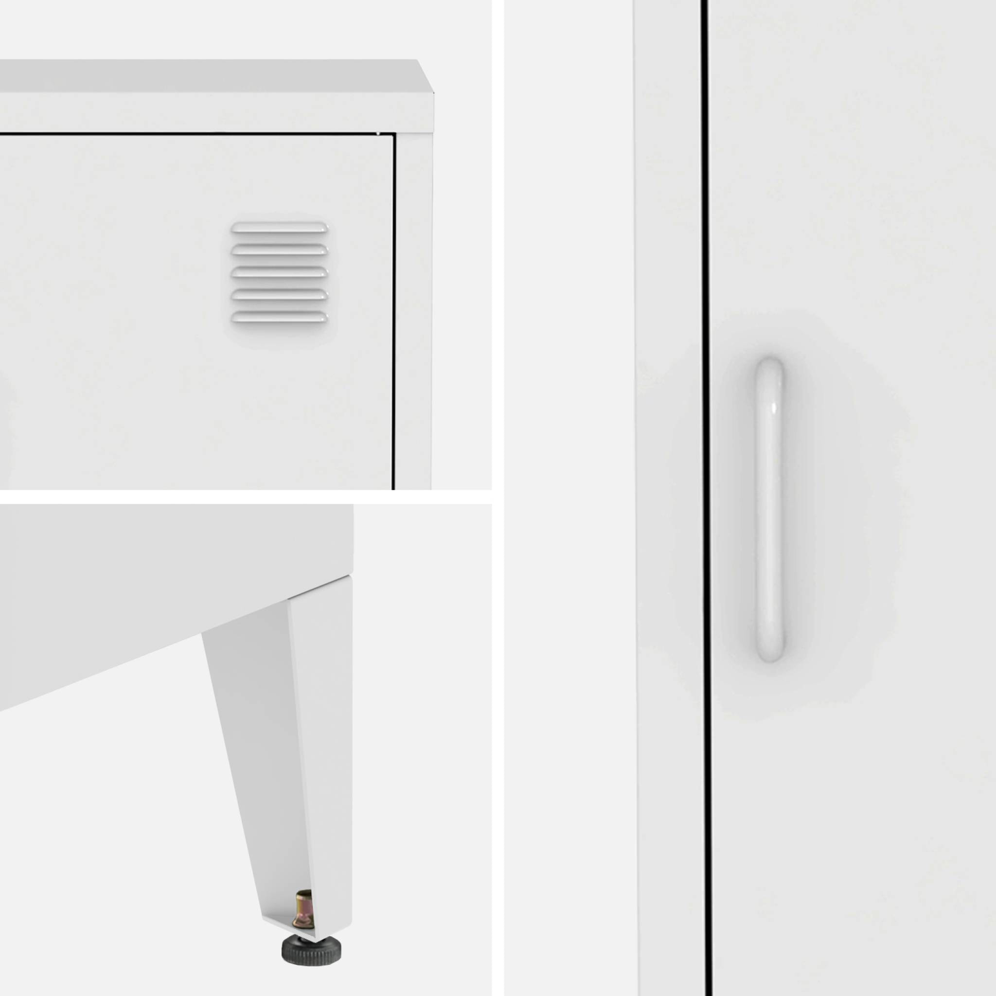 Table de chevet en acier blanc. 1 porte. casier