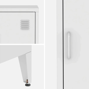 Table de chevet en acier blanc. 1 porte. casier