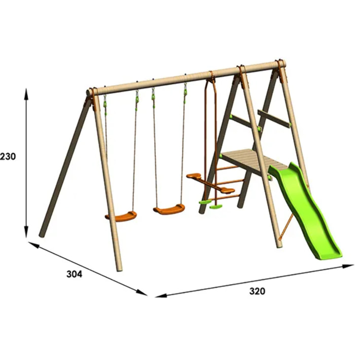 Balançoire en bois 2,30 m Artix MAILI - 6 enfants