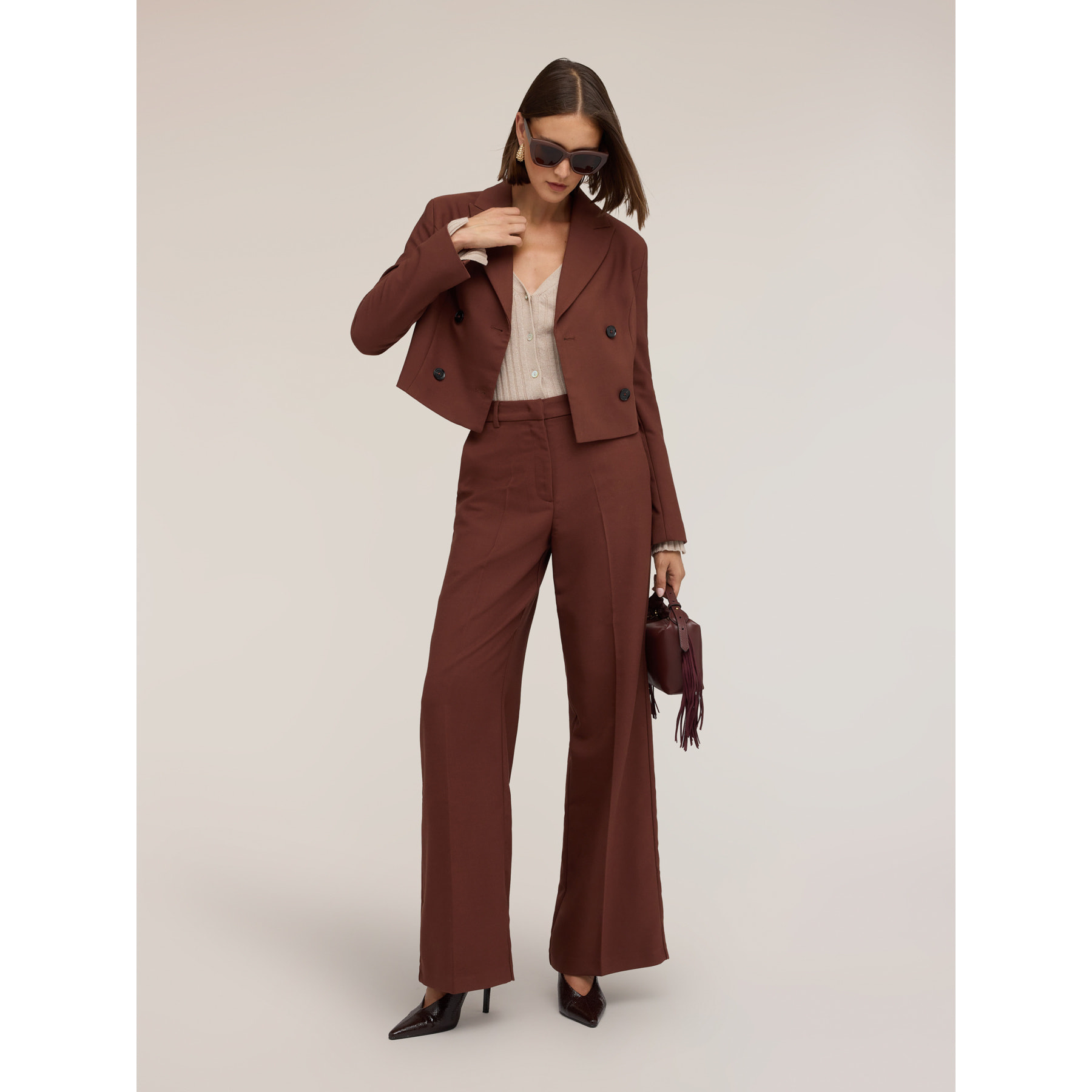Motivi - Blazer spencer con solapa de pico - Marrón