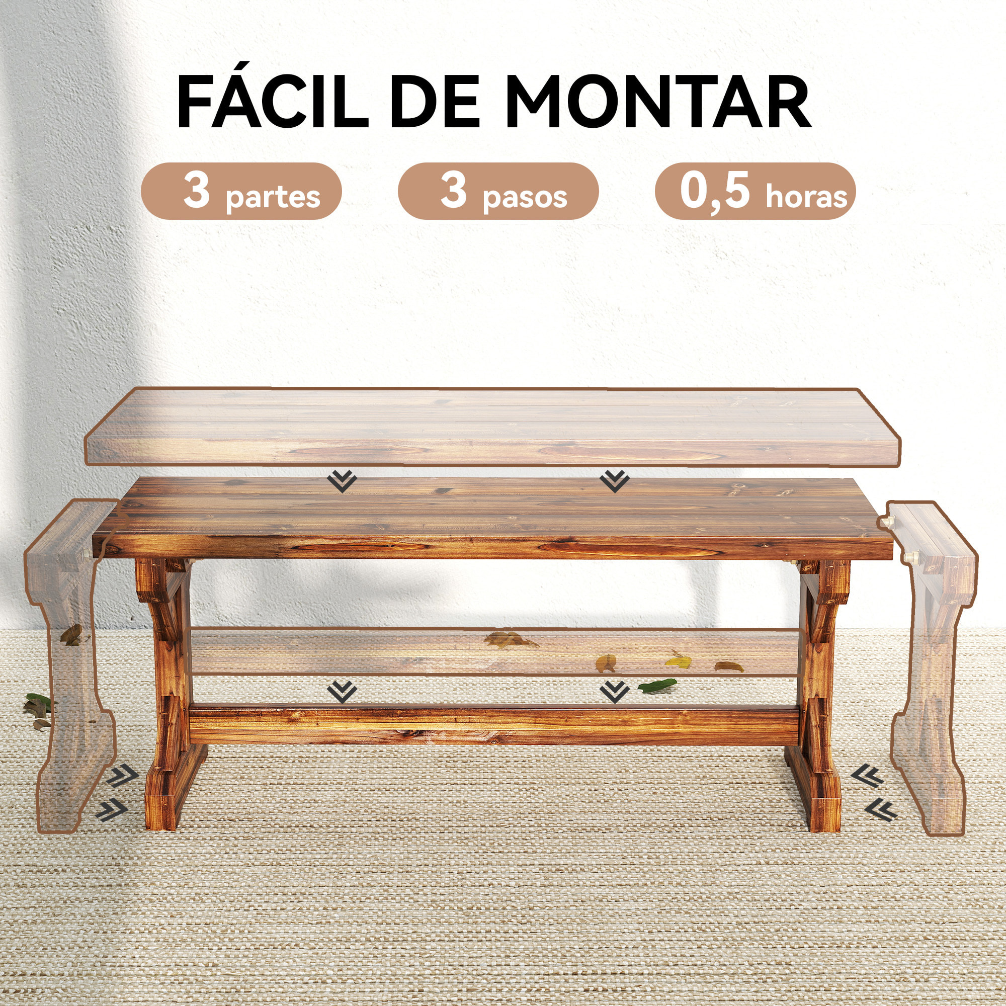 Banco de Jardín de Madera, Banco Rústico Exterior de 2 Plazas con Base en Forma de X, Carga 240 kg, para Patio, Porche, Parque, Balcón, 114x40x46 cm, Carbonizado