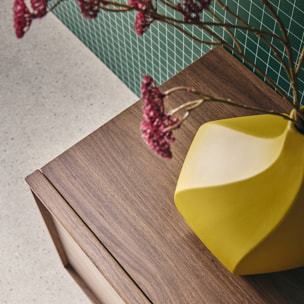 Meuble TV décor bois noyer 3 portes L 140 x P 43 x H 45cm - Kuba