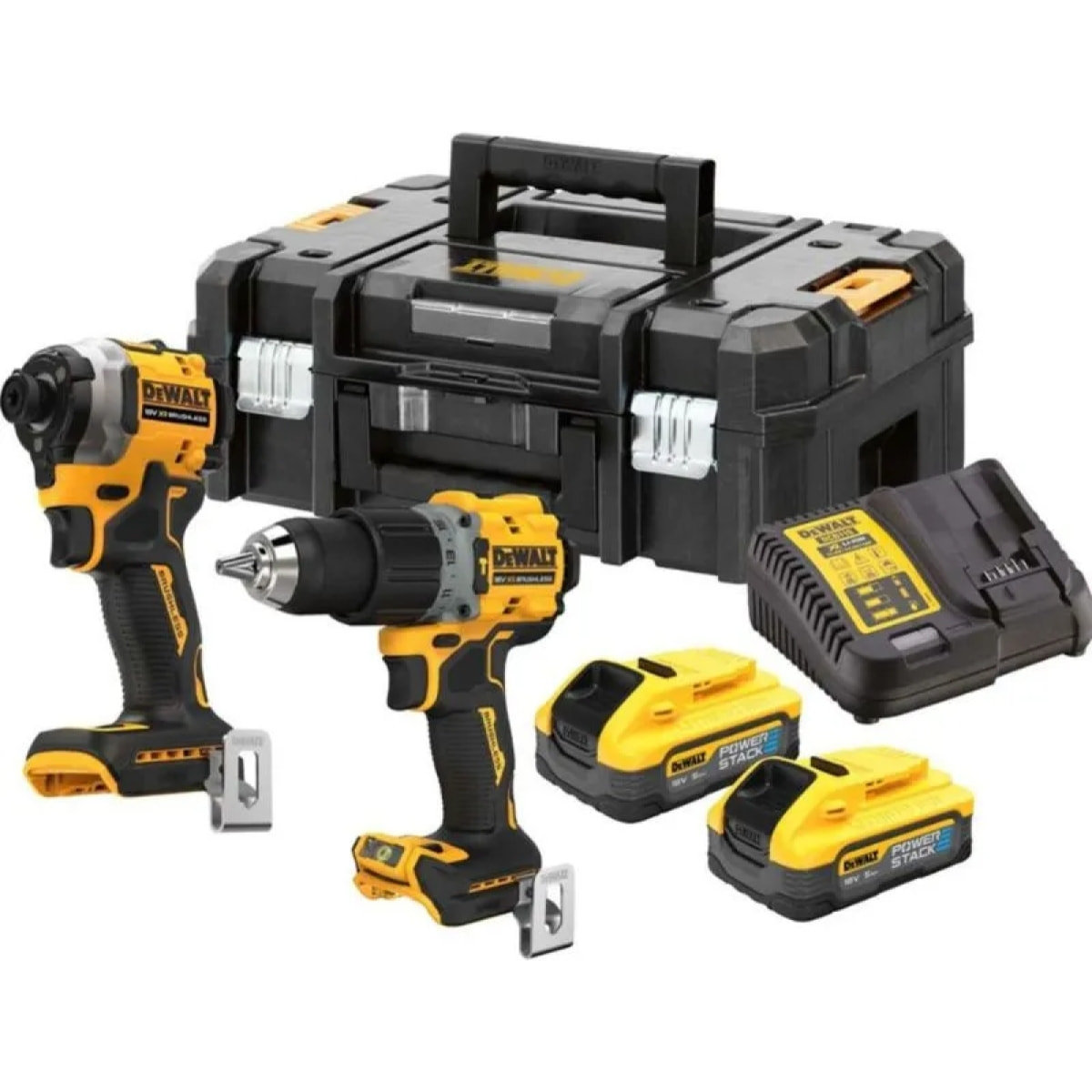 Kit 2 outils DEWALT 2 batteries 18V 5Ah POWERSTACK Perceuse à percussion DCD805 + Visseuse à chocs DCF850 - DCK2050H2T-QW