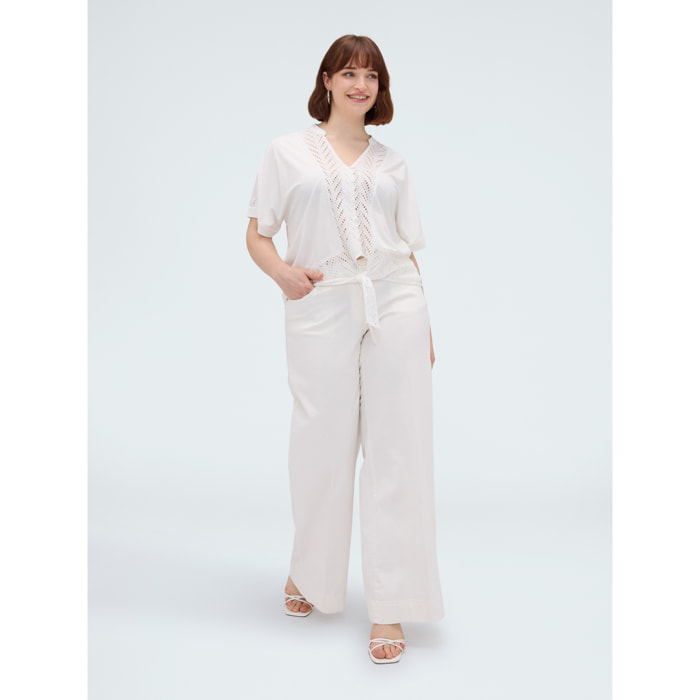Fiorella Rubino - Blusa de bordado inglés con lazo - Blanco
