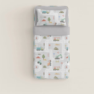 Cool Kids - Saco Nórdico Estampado - Infantil - Con cremallera - Incluye 1 Funda de Almohada - 100% Algodón - Road